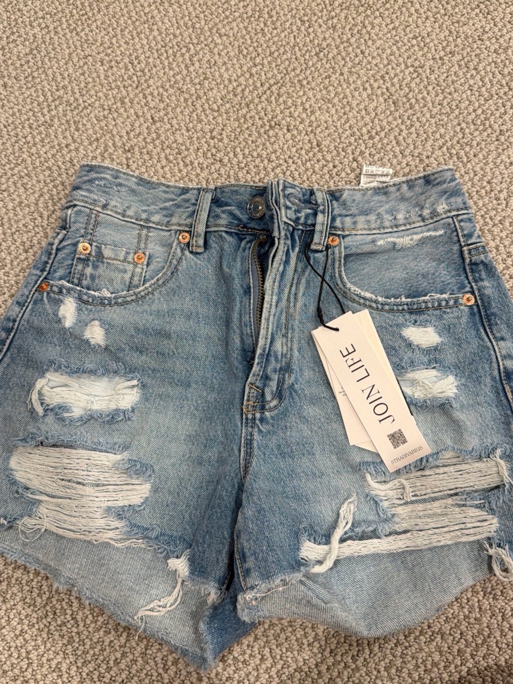 stradivarius Light Blue Distressed Jean Shorts